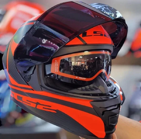 LS2 Storm 2 Dodger Neon Turuncu Kapalı Motosiklet Kaskı Siyah Camlı - 3