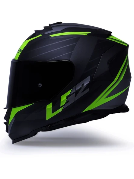 LS2 Storm 2 Nerve Neon Sarı Kapalı Motosiklet Kaskı Siyah Camlı - 2