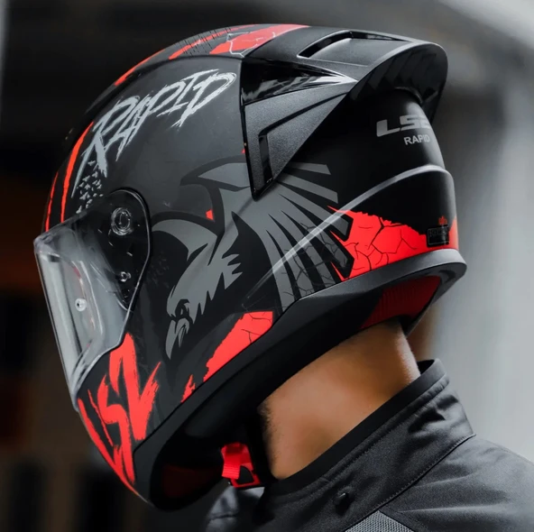 LS2 RAPID 2 RACE RAVEN MAT SİYAH-KIRMIZI KAPALI MOTOSİKLET KASKI ŞEFFAF CAMLI - 3