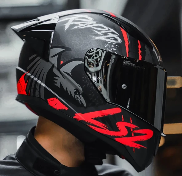 LS2 RAPID 2 RACE RAVEN MAT SİYAH-KIRMIZI KAPALI MOTOSİKLET KASKI GRİ CAMLI - 5