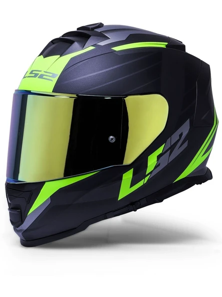 LS2 Storm 2 Nerve Neon Sarı Kapalı Motosiklet Kaskı Gold Camlı