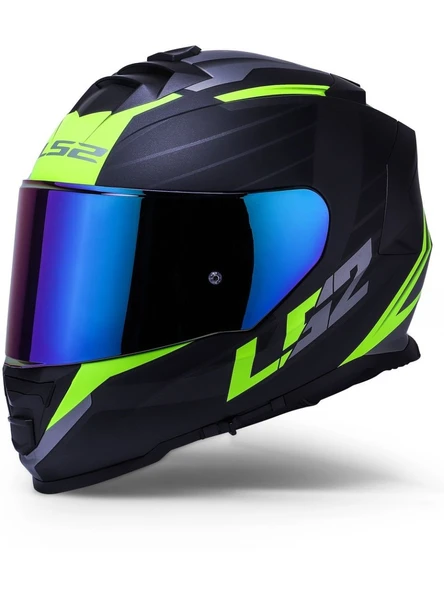 LS2 Storm 2 Nerve Neon Sarı Kapalı Motosiklet Kaskı Mavi Camlı ürün görseli