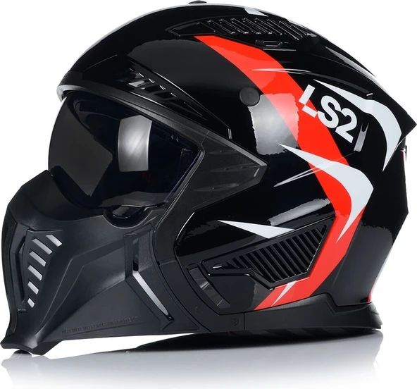 LS2 Drıfter Trıalıty Çene Çıkarılabilir Modüler Motosiklet Kaskı Kırmızı- Siyah - Resim 3