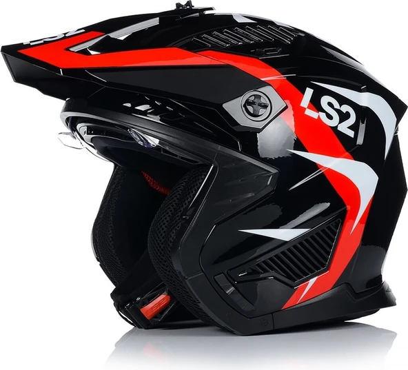 LS2 Drıfter Trıalıty Çene Çıkarılabilir Modüler Motosiklet Kaskı Kırmızı- Siyah - Resim 2