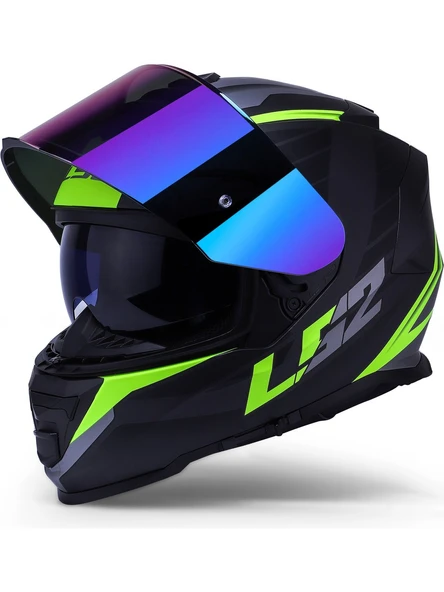 LS2 Storm 2 Nerve Neon Sarı Kapalı Motosiklet Kaskı Gökkuşağı Camlı - 3