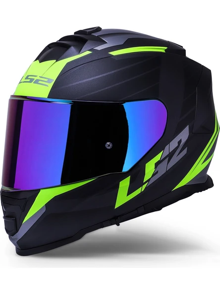 LS2 Storm 2 Nerve Neon Sarı Kapalı Motosiklet Kaskı Gökkuşağı Camlı