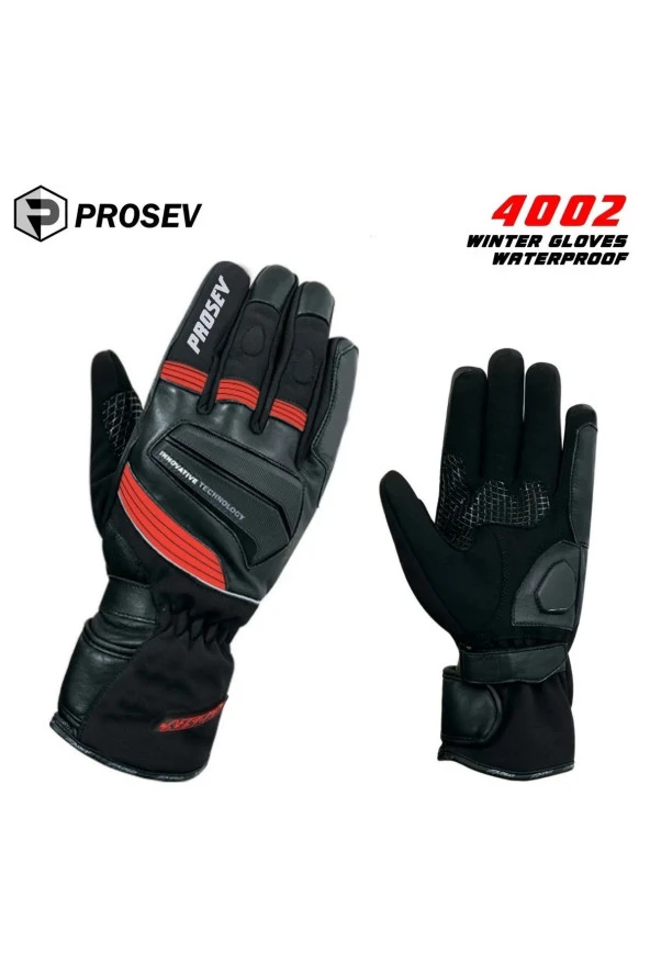 Prosev 4002 %100 Waterproof Kışlık Motosiklet Eldiveni Kırmızı