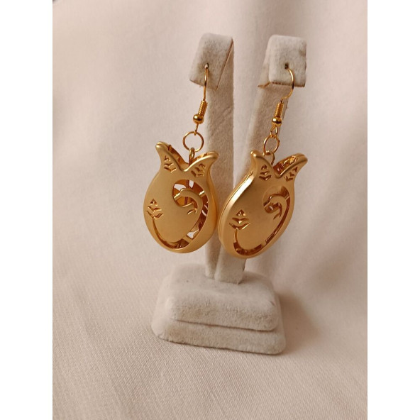 Vav İşlemeli Lale Model Altın Kaplama Küpe- Anka Gemstone - 2