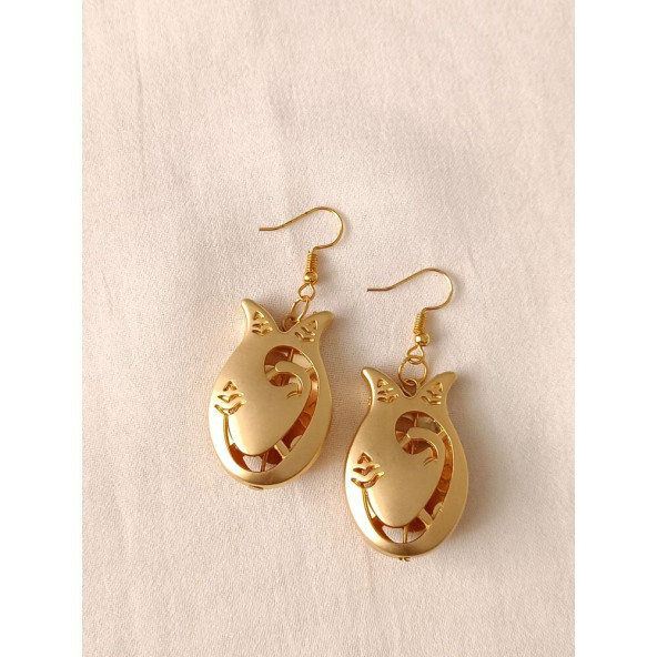 Vav İşlemeli Lale Model Altın Kaplama Küpe- Anka Gemstone - 3