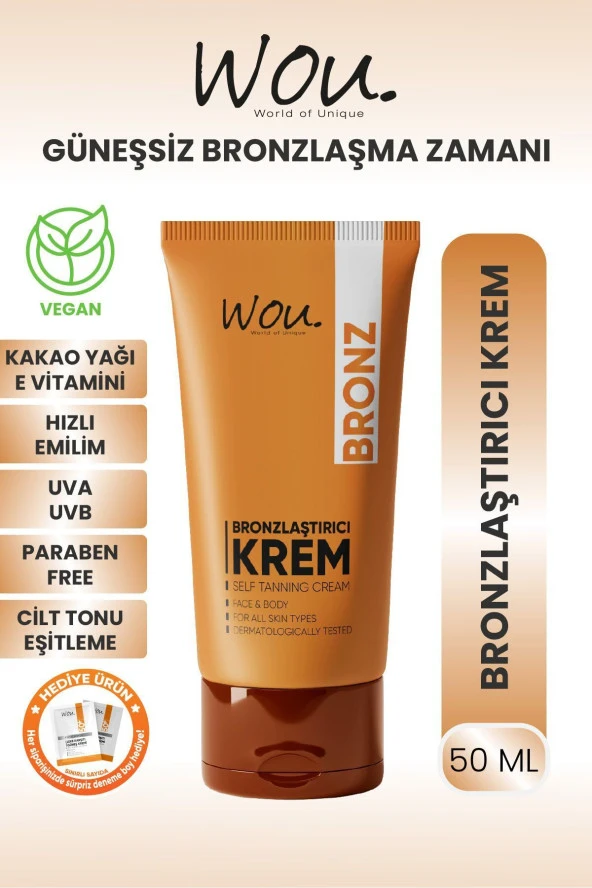 Wou Güneşsiz Bronzlaştırıcı ve Nemlendirici Krem Self Tanning 50 ml