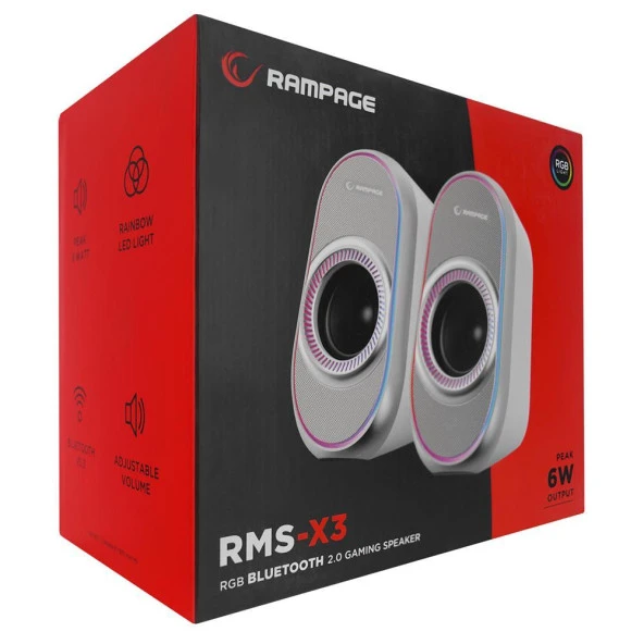 Rampage RMS-X3 2.0 6W Bluetooth Özellikli Beyaz Multimedia RGB Işıklı Gaming USB Speaker - Resim 2
