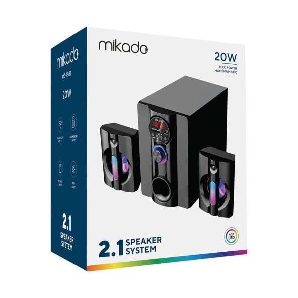 Mikado MD-95BT 2+1 20W Siyah Multimedya FM-BT-SD-USB Speaker Hoparlör Kumandalı - Resim 2