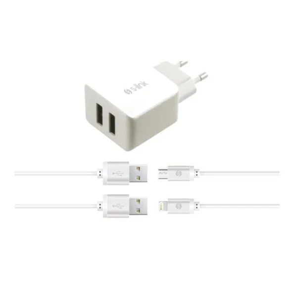 S-link SW-C650 2 Usb + Micro 5V 2.1A Kablolu Ev Şarj Adaptör