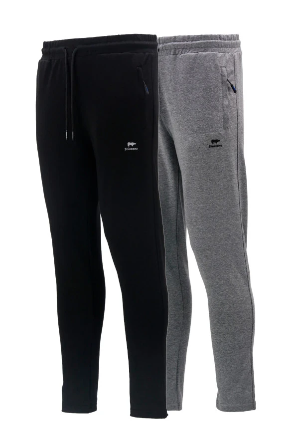 Erkek Düz Paça Standart Fit Lastikli Siyah Antrasit 2'li Eşofman Altı Seti