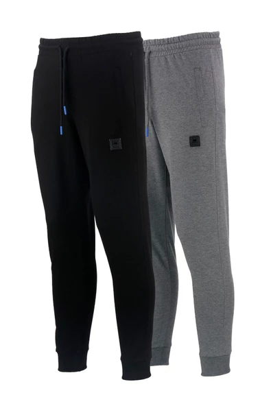 Erkek Bottom Suit Arka Cepli Siyah Antrasit 2'li Eşofman Altı Seti