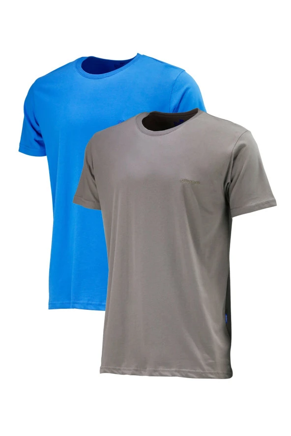 Erkek Standart Fit Vizon Mavi 2'li Set T-Shirt
