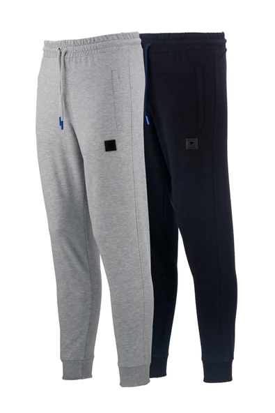 Erkek Bottom Suit Arka Cepli Gri Lacivert 2'li Eşofman Altı Seti