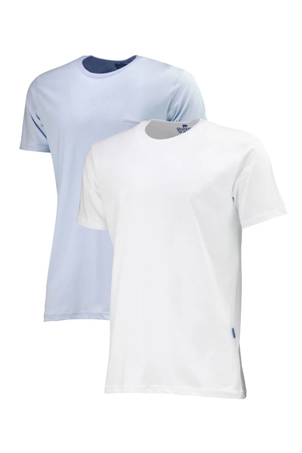 Erkek Standart Fit Beyaz Mavi 2'li Set T-Shirt