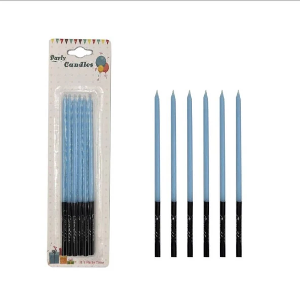 Kalem Model Makaron Mavi Mum 15 cm 6 lı