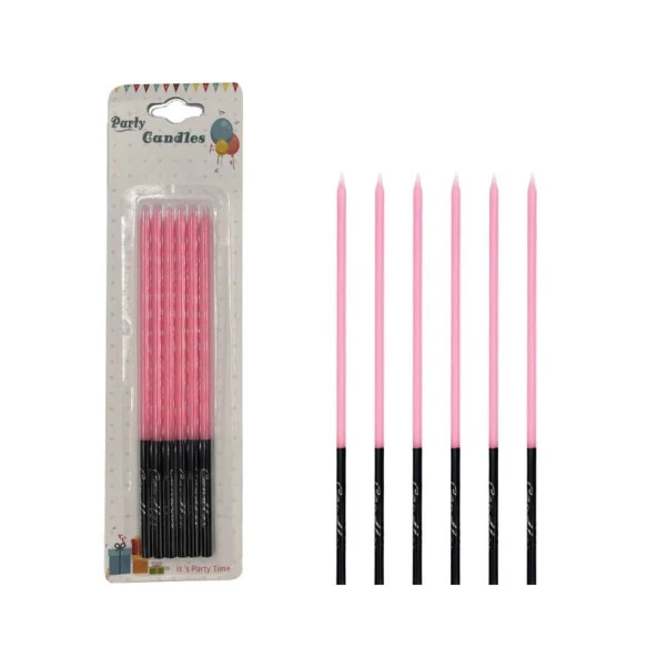 Kalem Model Makaron Pembe Mum 15 cm 6 lı