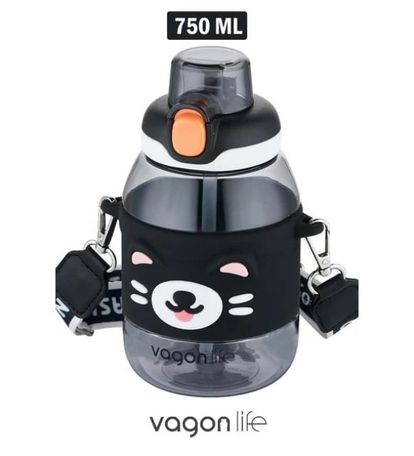 Vagonlife Pipetli Çocuk Matarası 750Ml Siyah