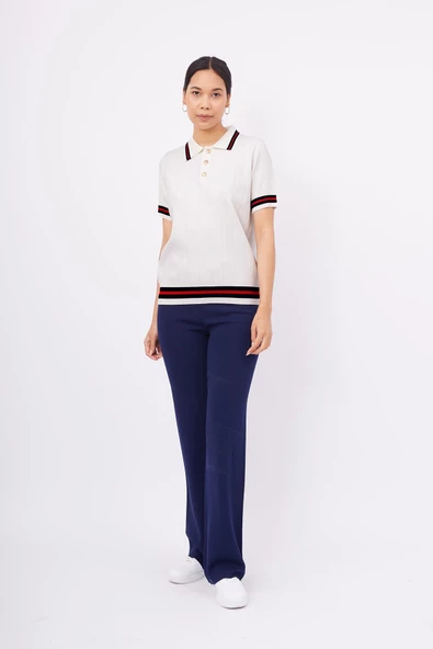 Styleboom X Peraluna LIZA BLOUSE Polo Yaka Kadın Triko Bluz - Ekru