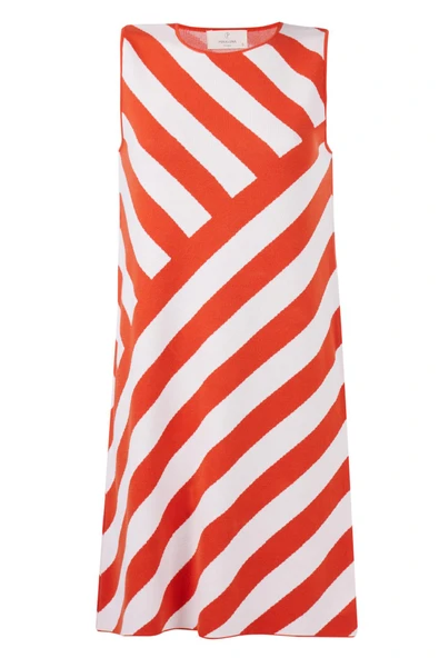 Peraluna PAULA DRESS Çizgili Organik Pamuklu A form Kadın Elbise - Kırmızı/Beyaz - Resim 8