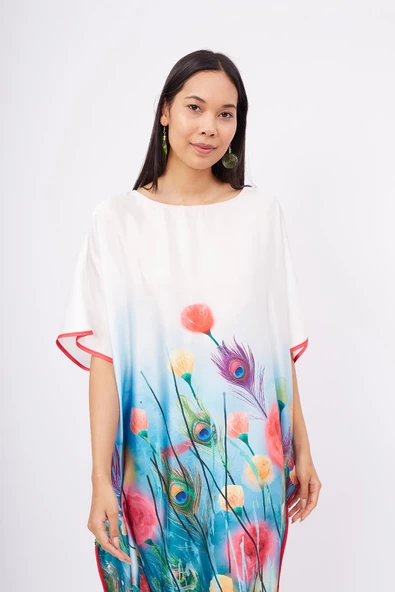 Peraluna SPRINGFIELD LONG DRESS Baskılı Saten Kadın Uzun Elbise - Çok Renkli - 2