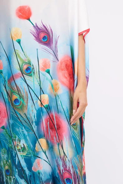 Peraluna SPRINGFIELD LONG DRESS Baskılı Saten Kadın Uzun Elbise - Çok Renkli - 3