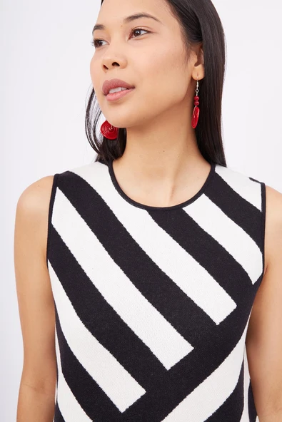 Peraluna PAULA DRESS Çizgili Organik Pamuklu A form Kadın Elbise - Siyah/Beyaz - 3