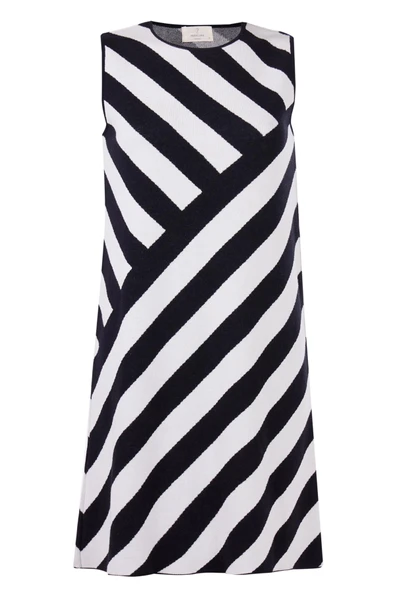 Peraluna PAULA DRESS Çizgili Organik Pamuklu A form Kadın Elbise - Siyah/Beyaz - 9