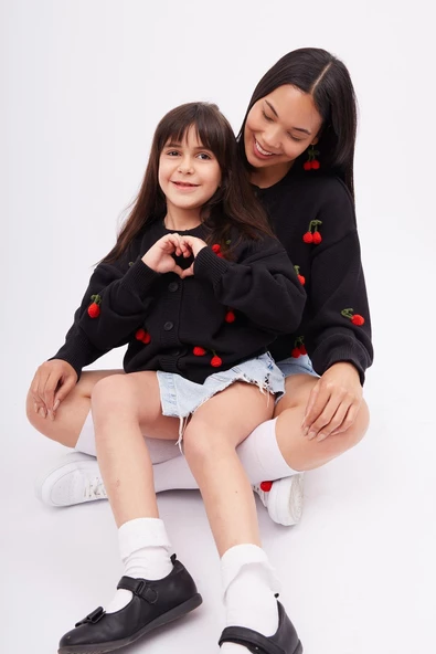 Peraluna CHERRY CARDIGAN - Organik Pamuk Kız Çocuk Hırka - Siyah - 6