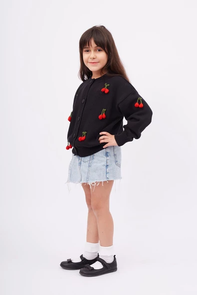 Peraluna CHERRY CARDIGAN - Organik Pamuk Kız Çocuk Hırka - Siyah - 4