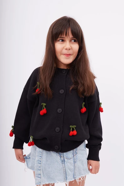 Peraluna CHERRY CARDIGAN - Organik Pamuk Kız Çocuk Hırka - Siyah - 3
