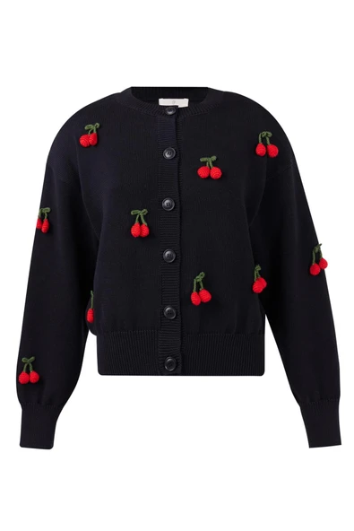 Peraluna CHERRY CARDIGAN Organik Pamuk Kadın Hırka - Siyah - 7