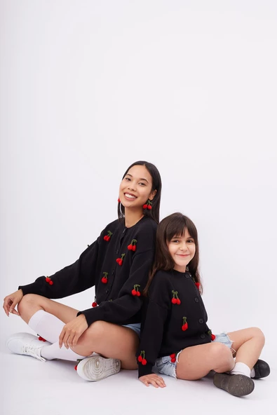 Peraluna CHERRY CARDIGAN - Organik Pamuk Kız Çocuk Hırka - Siyah - 8