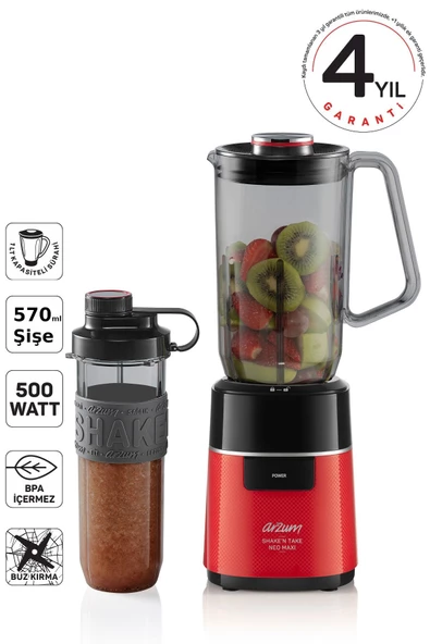 Arzum AR1174-K Shake'N Take Neo Maxi Kırmızı Kişisel Sürahi Blender