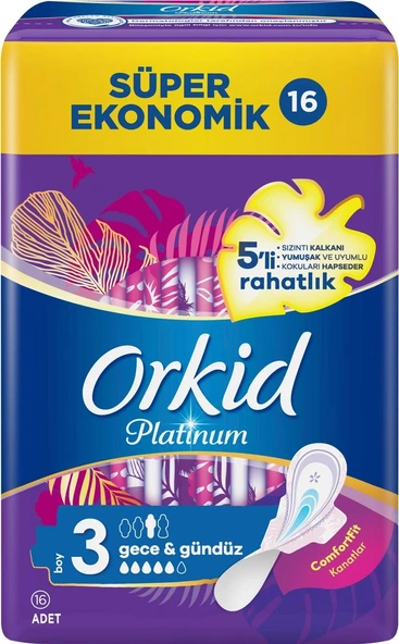 Orkid Platinum Kokulu Hijyenik Ped Boy 3 Gece & Gündüz 5'li Rahatlık Süper Ekonomik 16'lı Paket - 3