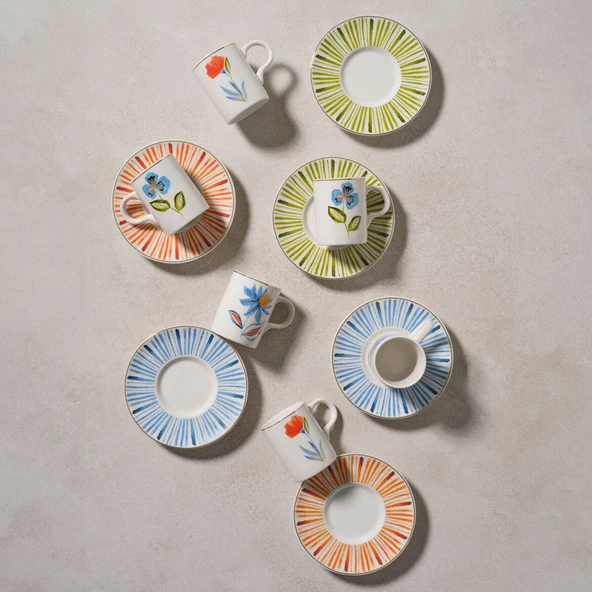 GÜRAL PORSELEN Camelia 12 Parça 6 Kişilik Kahve Fincan Takımı 6580 ürün görseli 1