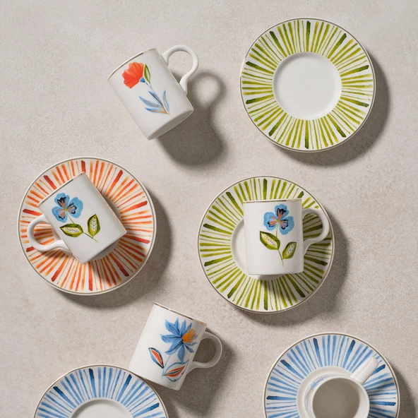 GÜRAL PORSELEN Camelia 12 Parça 6 Kişilik Kahve Fincan Takımı 6580 - Resim 3