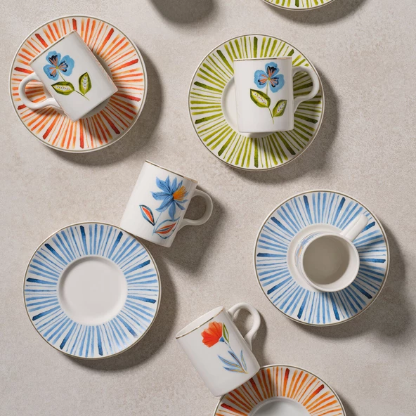 GÜRAL PORSELEN Camelia 12 Parça 6 Kişilik Kahve Fincan Takımı 6580 - Resim 2