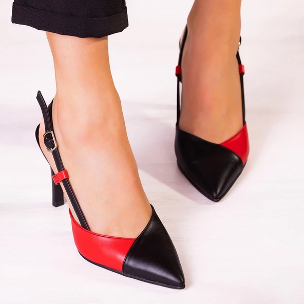 Erkan Saçmacı Sacha Siyah Kırmızı Arkası Açık Stiletto - 3