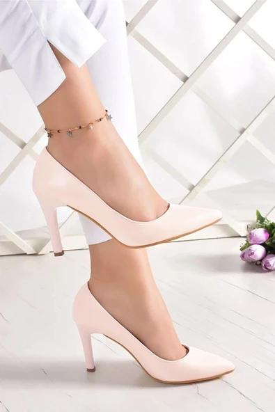 Erkan Saçmacı Gowa Bej Vegan Sivri Burun İnce Topuklu Klasik Stiletto Ayakkabı - Resim 1