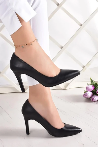 Erkan Saçmacı Gowa Siyah Vegan Sivri Burun İnce Topuklu Klasik Stiletto Ayakkabı ürün görseli 1