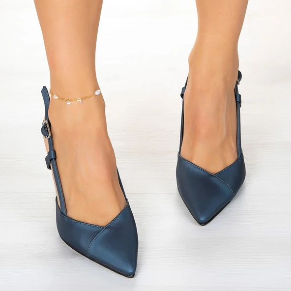 Erkan Saçmacı Sacha Lacivert Saten Arkası Açık Abiye Stiletto - 3