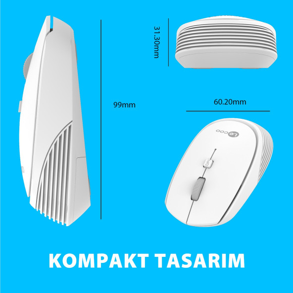 Lenovo Lecoo WS202 Kablosuz 1200DPI 4 Tuşlu Optik Mouse Beyaz - 4