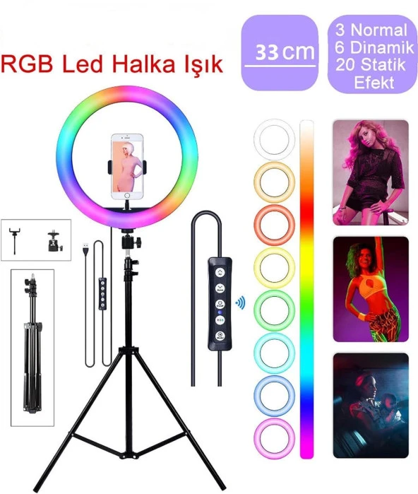 14 İnç RGB Halka Işık Ring Light + 2.1Mt Youtube Tiktok Canlı Yayın Işığı