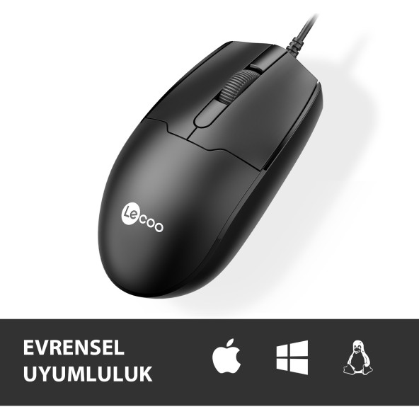 Lenovo Lecoo MS101 USB Kablolu 1200DPI 3 Tuşlu Optik Mouse Siyah - 2