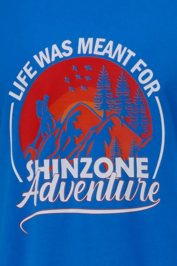 Erkek Standart Göğüs Baskılı Mavi Haki 2'li Set T-Shirt - 4