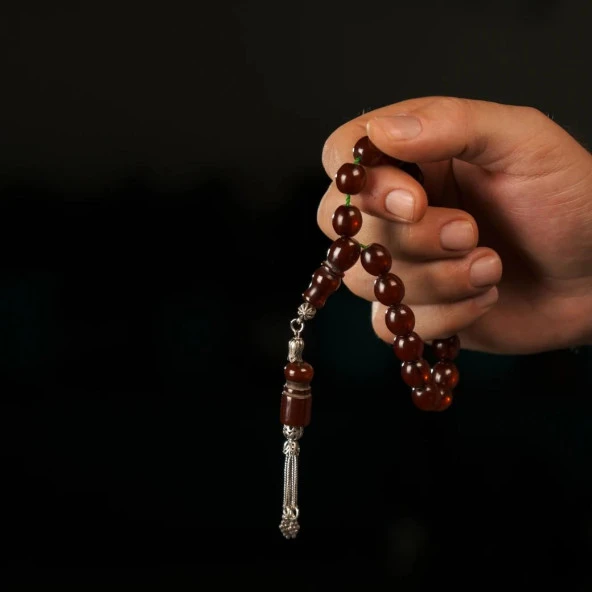 EFE BOY Sıkma Kehribarı 925 Ayar Gümüş Püsküllü Tesbih ürün görseli 1